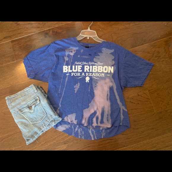 Pabst Blue Ribbon Beer Distressed Crop Top - Picture 2 of 6